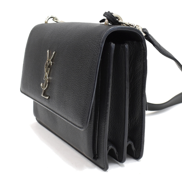 Saint Laurent Shoulder Bag Medium Leather Black Bag Clutch - Picture 1 of 7